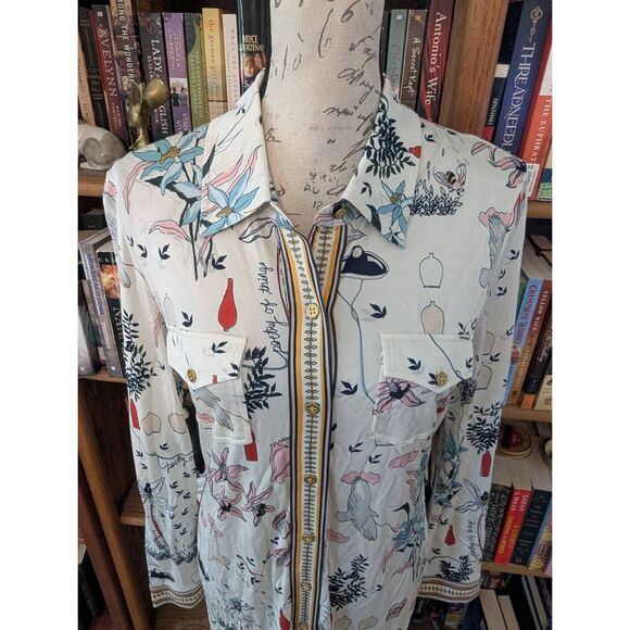 Tory Burch Women's Size Medium Cora White Print Silk Shirt Midi Dress RTR $495 - Picture 2 of 8